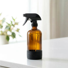 Glass Spray Bottle with Black Silicone Sleeve 16 oz